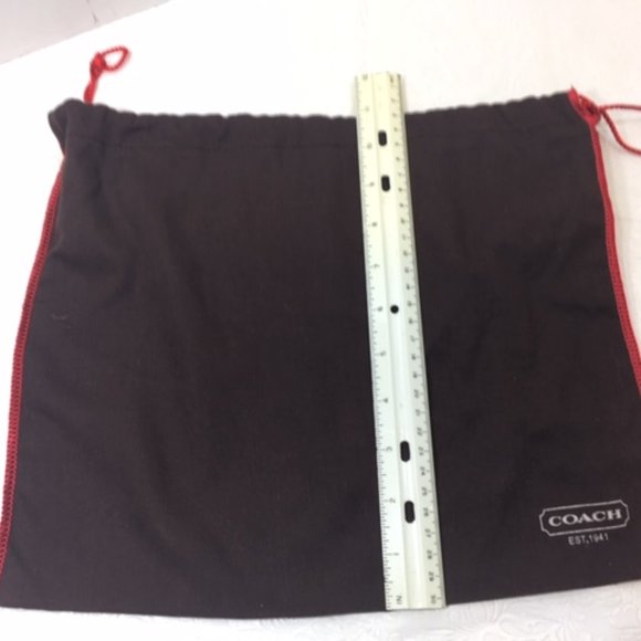 COACH Dust Bag Protective Bag Cover Brown Cotton Red Edge Drawstring 13x11 - Picture 5 of 6